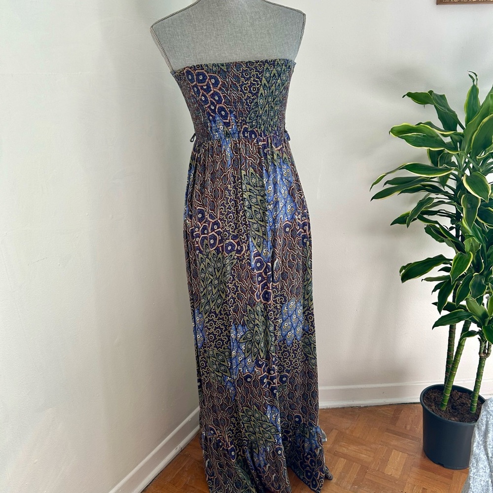 Boho Strapless Smoked Maxi Dress